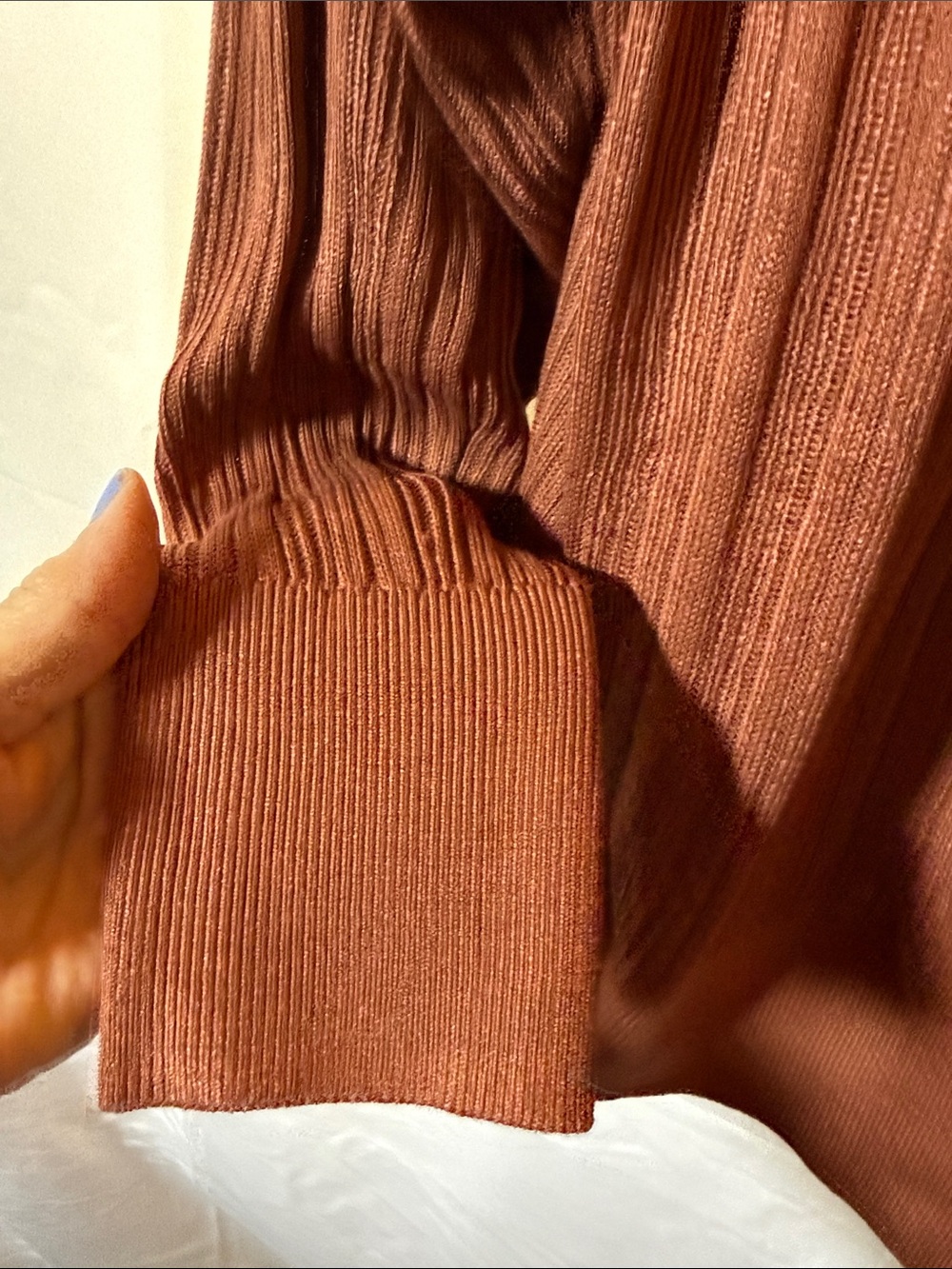 LOFT Open-Front Ribbed Cardigan - Rusty Brown - Picture 4 of 5